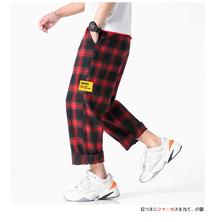 Men's Joggers Plaid Pants Man Black Cotton Comfortable Pant Summer Casual Streetwear Loose Trouser Japanese Trendy Sweatpants | Vimost Shop.