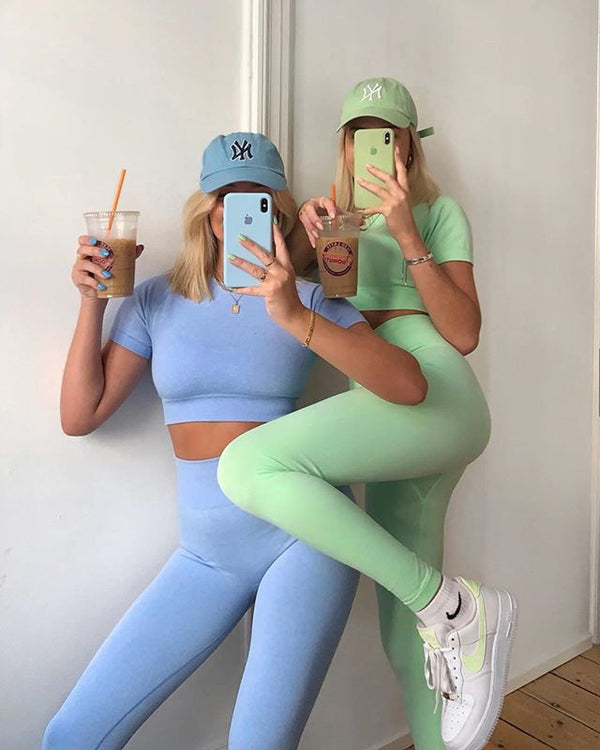 Sexy Women Casual Yoga Seamless Two Pieces Set Cami Crop Top Skinny Shorts Tracksuit High Elastic Jogger Fitness Sporty Suit | Vimost Shop.