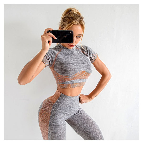 Autumn Yoga set Women Gym Clothes Seamless Fitness Sportswear Tracksuit Short Sleeve Top Leggings Pants Workout Clothing Outfits | Vimost Shop.