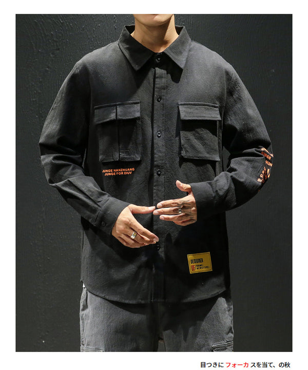 White Cotton Cargo Shirt Men Autumn Fashions Streetwear Casual Tops Male Letter Print Long Sleeve Military PLUS SIZE Shirts 5XL | Vimost Shop.