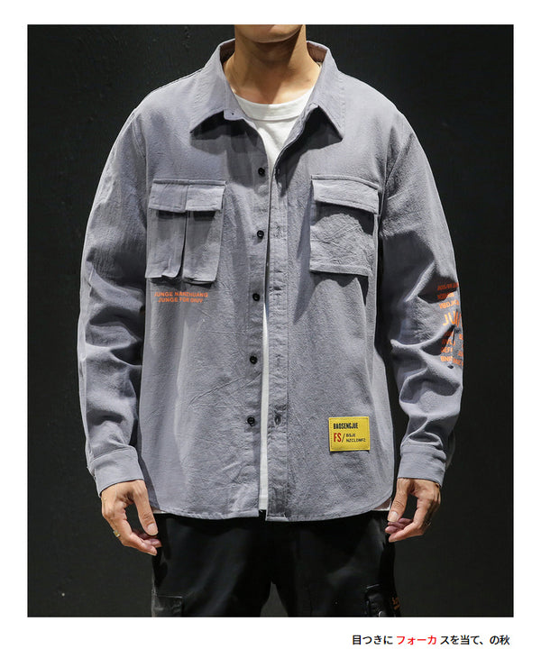 White Cotton Cargo Shirt Men Autumn Fashions Streetwear Casual Tops Male Letter Print Long Sleeve Military PLUS SIZE Shirts 5XL | Vimost Shop.