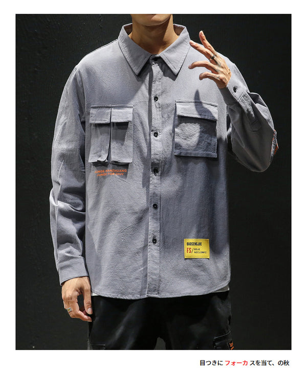 White Cotton Cargo Shirt Men Autumn Fashions Streetwear Casual Tops Male Letter Print Long Sleeve Military PLUS SIZE Shirts 5XL | Vimost Shop.
