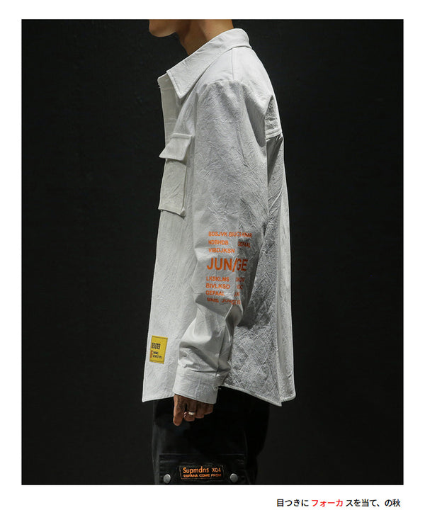 White Cotton Cargo Shirt Men Autumn Fashions Streetwear Casual Tops Male Letter Print Long Sleeve Military PLUS SIZE Shirts 5XL | Vimost Shop.