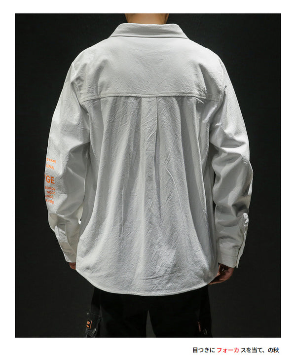 White Cotton Cargo Shirt Men Autumn Fashions Streetwear Casual Tops Male Letter Print Long Sleeve Military PLUS SIZE Shirts 5XL | Vimost Shop.
