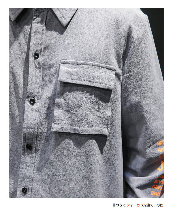 White Cotton Cargo Shirt Men Autumn Fashions Streetwear Casual Tops Male Letter Print Long Sleeve Military PLUS SIZE Shirts 5XL | Vimost Shop.