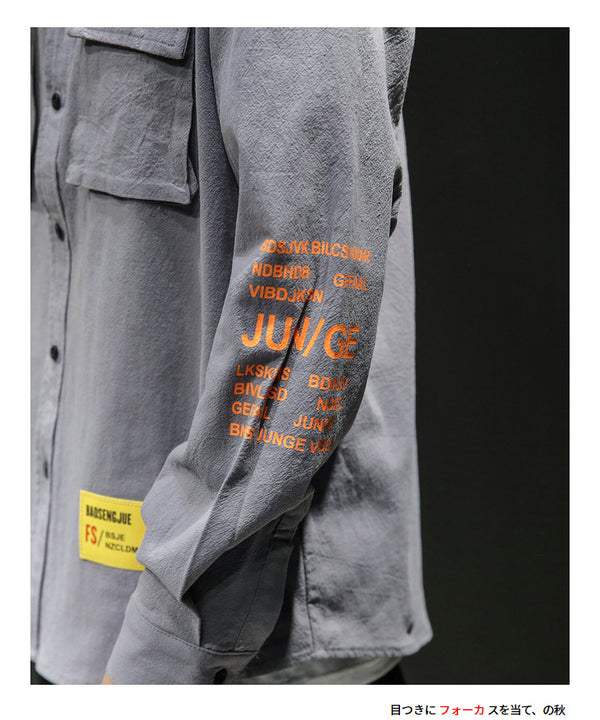 White Cotton Cargo Shirt Men Autumn Fashions Streetwear Casual Tops Male Letter Print Long Sleeve Military PLUS SIZE Shirts 5XL | Vimost Shop.