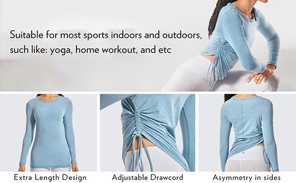 Women's Pima Cotton Workout Shirts Long-Sleeve T-Shirt Crewneck Athletic Top Gym
