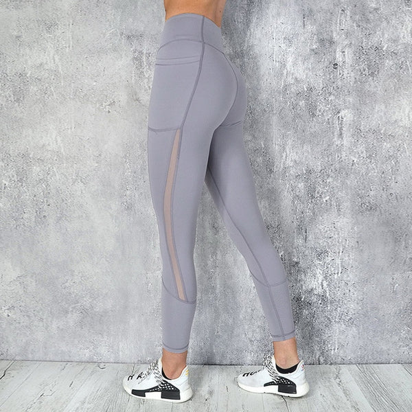 Full Length Workout Leggings With Pocket Women High Waist Mesh Patchwork Yoga Pants Fitness Gym Exercise Sport Pants | Vimost Shop.