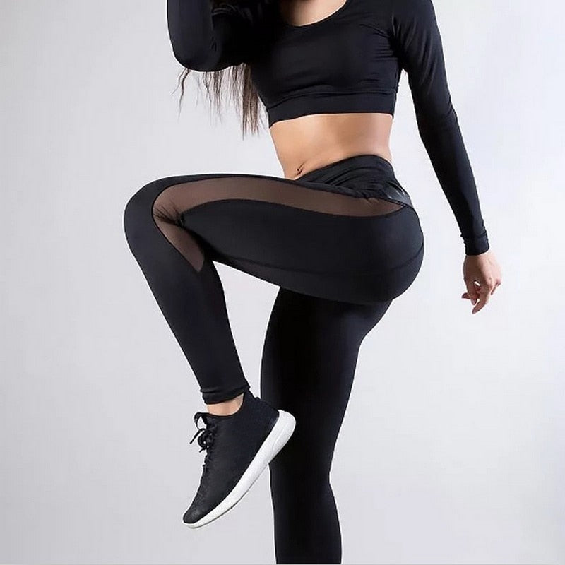 Full Length Workout Leggings With Pocket Women High Waist Mesh Patchwork Yoga Pants Fitness Gym Exercise Sport Pants | Vimost Shop.