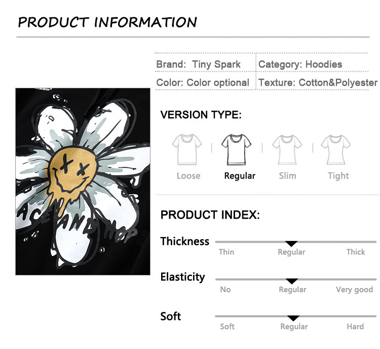 Harajuku Hoodie Sweatshirt Daisy Flower Mens Streetwear Hip Hop Hoodie Pullover Cotton Hooded Sweatshirt Fleece Winter | Vimost Shop.