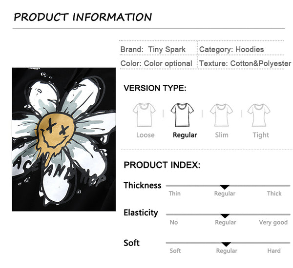 Harajuku Hoodie Sweatshirt Daisy Flower Mens Streetwear Hip Hop Hoodie Pullover Cotton Hooded Sweatshirt Fleece Winter | Vimost Shop.