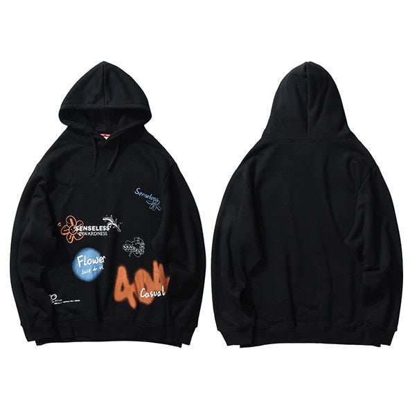 Mens Harajuku Hoodie Sweatshirt Flower Graffiti Streetwear Hip Hop Hoodie Pullover Sweatshirt Autumn Winter Fleece Cotton | Vimost Shop.