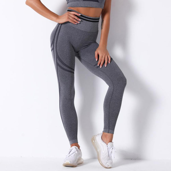 Seamless Striped Leggings Pants And Bra Top Yoga Tracksuit Fashion Work Out Fitness Running Sports Two Piece Set For Women | Vimost Shop.