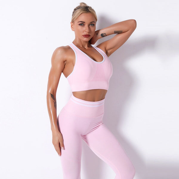 Seamless Striped Leggings Pants And Bra Top Yoga Tracksuit Fashion Work Out Fitness Running Sports Two Piece Set For Women | Vimost Shop.