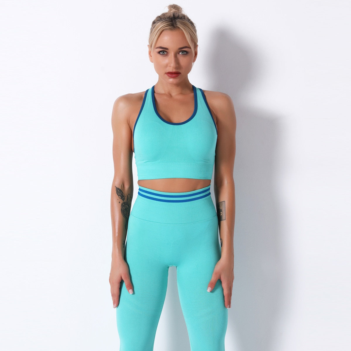 Seamless Striped Leggings Pants And Bra Top Yoga Tracksuit Fashion Work Out Fitness Running Sports Two Piece Set For Women | Vimost Shop.
