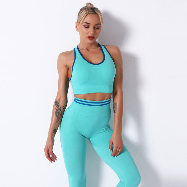 Seamless Striped Leggings Pants And Bra Top Yoga Tracksuit Fashion Work Out Fitness Running Sports Two Piece Set For Women | Vimost Shop.