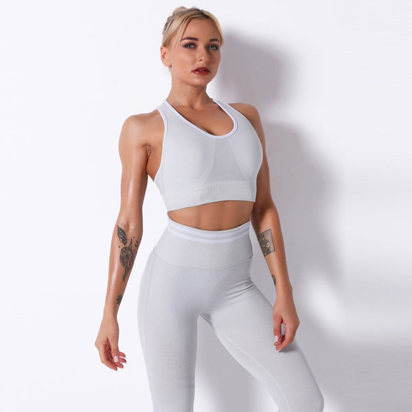 Seamless Striped Leggings Pants And Bra Top Yoga Tracksuit Fashion Work Out Fitness Running Sports Two Piece Set For Women | Vimost Shop.