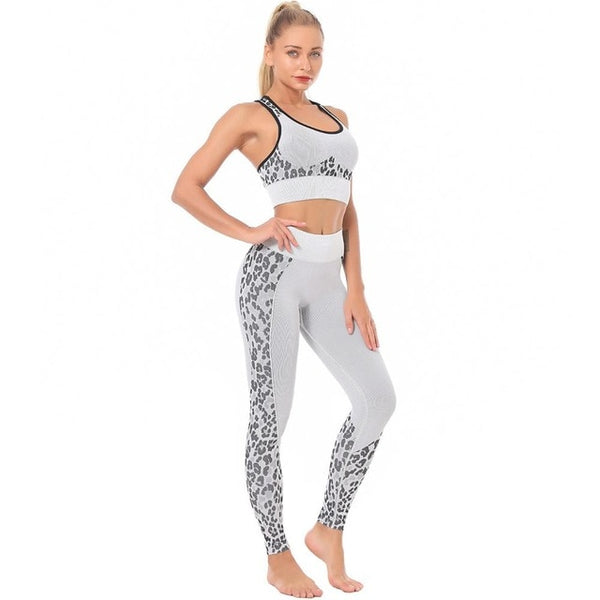 Seamless Yoga Sets Leopard High Waist Leggings And Tank Crop Top Casual Sportswear Fitness High Elastics Sports Suit Outfits | Vimost Shop.