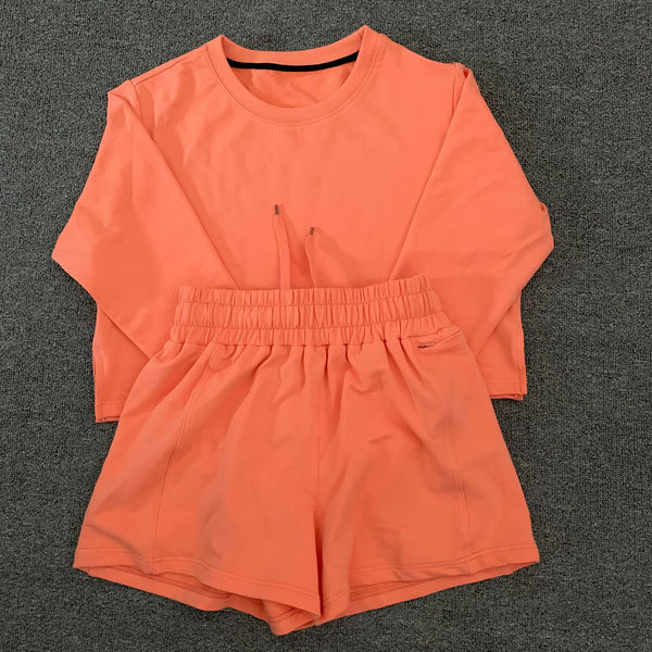 Women Casual Jogger Two Pieces Set Long Sleeve Loose Crop Top Shorts Fashion Sweater Tracksuit Yoga Suit Fitness Sporty Suit | Vimost Shop.