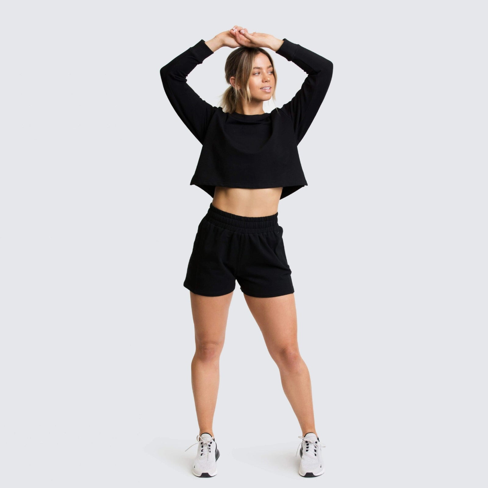Women Casual Jogger Two Pieces Set Long Sleeve Loose Crop Top Shorts Fashion Sweater Tracksuit Yoga Suit Fitness Sporty Suit | Vimost Shop.