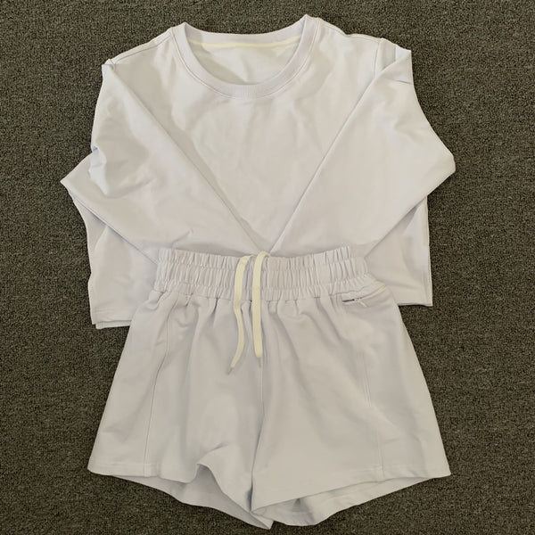 Women Casual Jogger Two Pieces Set Long Sleeve Loose Crop Top Shorts Fashion Sweater Tracksuit Yoga Suit Fitness Sporty Suit | Vimost Shop.