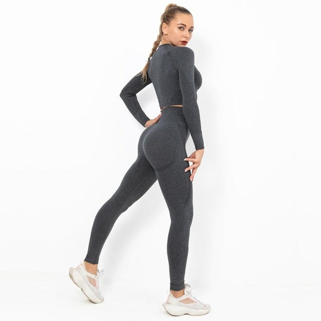 Autumn Yoga set Women Gym Clothes Seamless Fitness Sportswear Tracksuit Long Sleeve Shirts Leggings Workout Clothing Outfits | Vimost Shop.