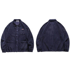 Mens Hip Hop Streetwear Jacket Vintage Retro Corduroy Jacket Coat Autumn Button Loose Bomber Jacket Pockets Cotton Red Blue