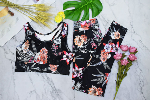Seamless Floral Print Sports Yoga Set Gym Fitness Running Tracksuit Fashion Bra Top Leggings Set Jogging Dance Workout Clothing | Vimost Shop.