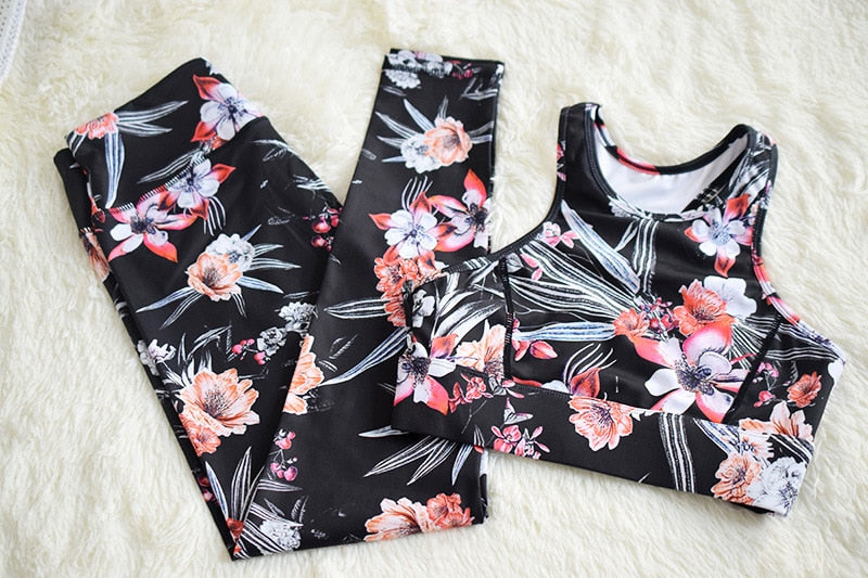 Seamless Floral Print Sports Yoga Set Gym Fitness Running Tracksuit Fashion Bra Top Leggings Set Jogging Dance Workout Clothing | Vimost Shop.