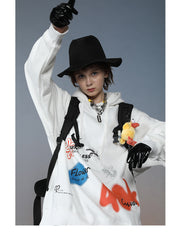 Mens Harajuku Hoodie Sweatshirt Flower Graffiti Streetwear Hip Hop Hoodie Pullover Sweatshirt Autumn Winter Fleece Cotton