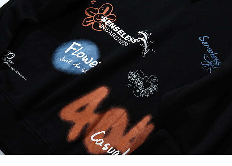 Mens Harajuku Hoodie Sweatshirt Flower Graffiti Streetwear Hip Hop Hoodie Pullover Sweatshirt Autumn Winter Fleece Cotton | Vimost Shop.