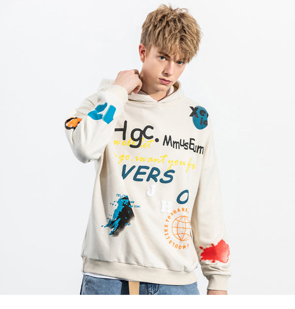 Men Hip Hop Hoodie Sweatshirt Streetwear Harajuku Graffiti Hoodie Pullover Face HipHop Loose Hoodie Skateboard Autumn | Vimost Shop.