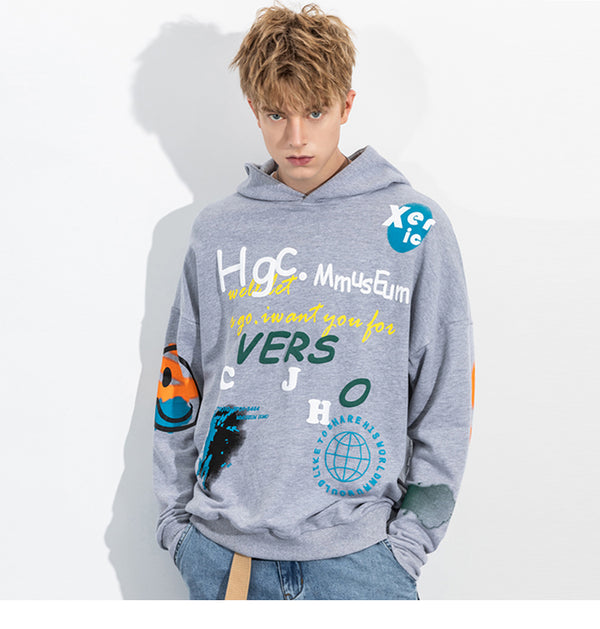 Men Hip Hop Hoodie Sweatshirt Streetwear Harajuku Graffiti Hoodie Pullover Face HipHop Loose Hoodie Skateboard Autumn | Vimost Shop.