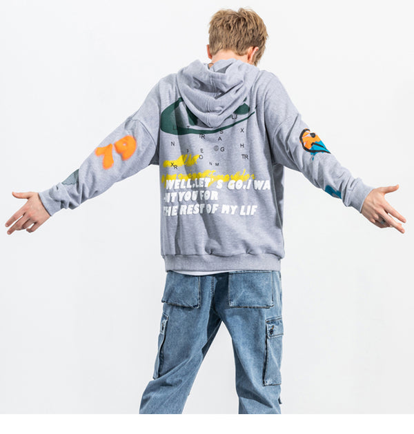 Men Hip Hop Hoodie Sweatshirt Streetwear Harajuku Graffiti Hoodie Pullover Face HipHop Loose Hoodie Skateboard Autumn | Vimost Shop.