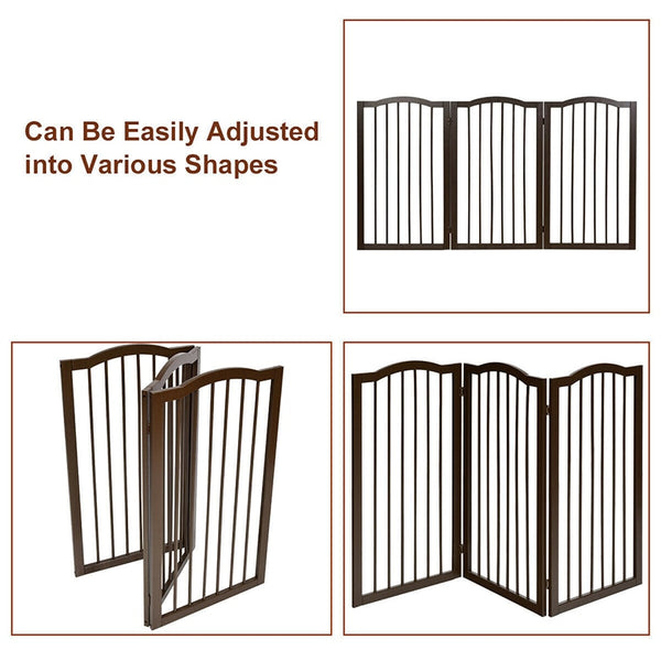 Foldable Portable Design Solid Construction Dog Supplies 3-Panel Wooden Freestanding Pet Gate W/ Arched Top Dog Fences PS7334 | Vimost Shop.