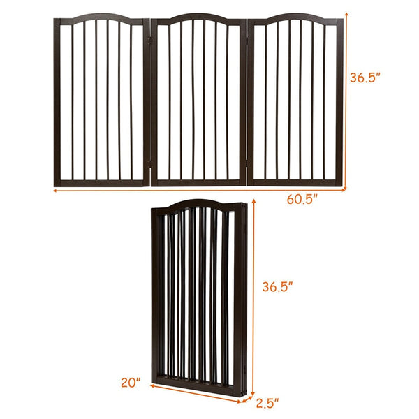 Foldable Portable Design Solid Construction Dog Supplies 3-Panel Wooden Freestanding Pet Gate W/ Arched Top Dog Fences PS7334 | Vimost Shop.