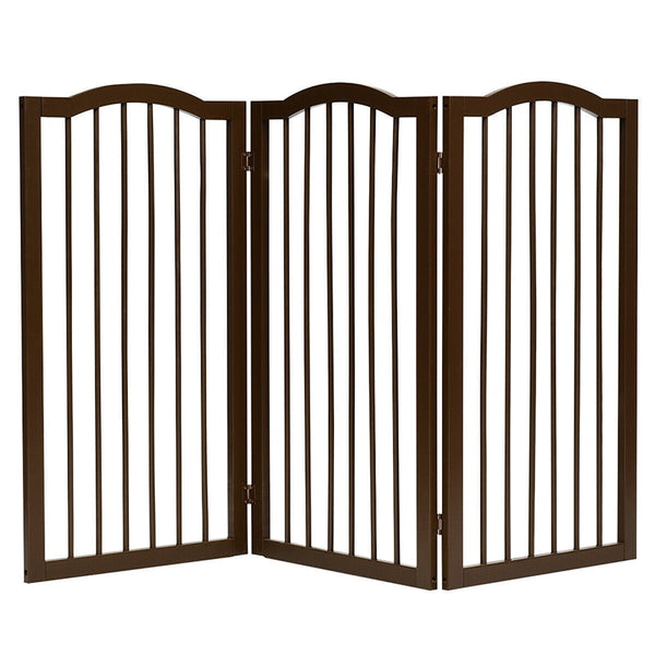 Foldable Portable Design Solid Construction Dog Supplies 3-Panel Wooden Freestanding Pet Gate W/ Arched Top Dog Fences PS7334 | Vimost Shop.