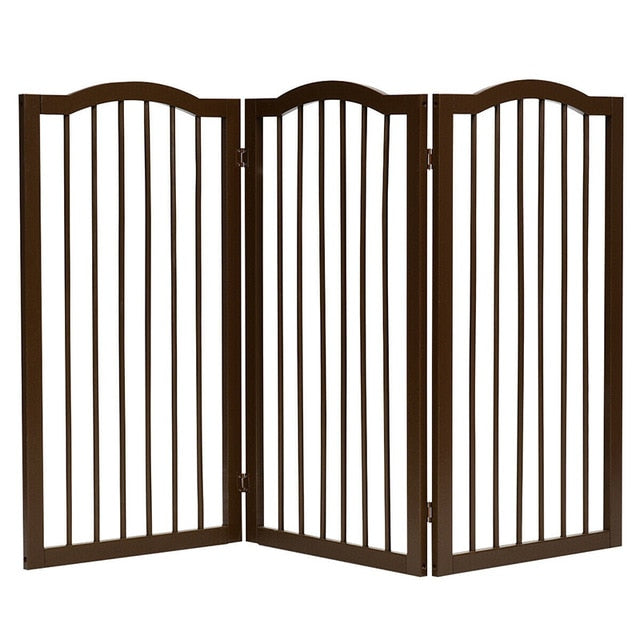 Foldable Portable Design Solid Construction Dog Supplies 3-Panel Wooden Freestanding Pet Gate W/ Arched Top Dog Fences PS7334 | Vimost Shop.