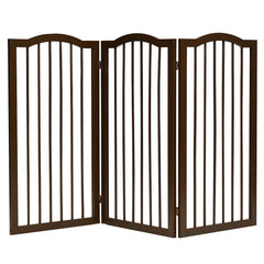 Foldable Portable Design Solid Construction Dog Supplies 3-Panel Wooden Freestanding Pet Gate W/ Arched Top Dog Fences PS7334