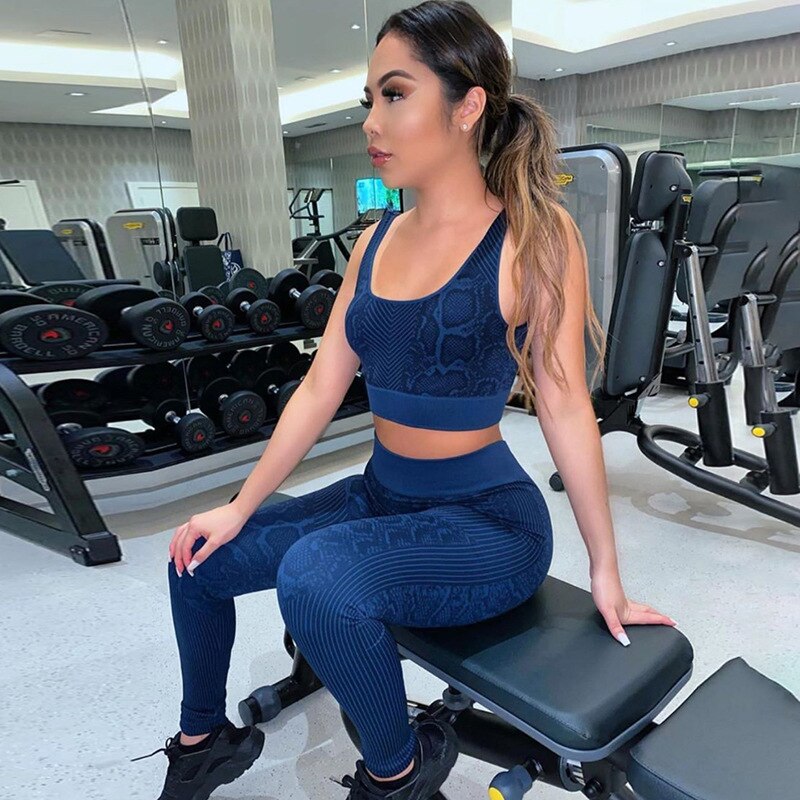Seamless Snakeskin Yoga Set Sportswear Tracksuit Fashion Bra Top Leggings Pants Sports Fitness Suit Running Energy Workout Suit | Vimost Shop.