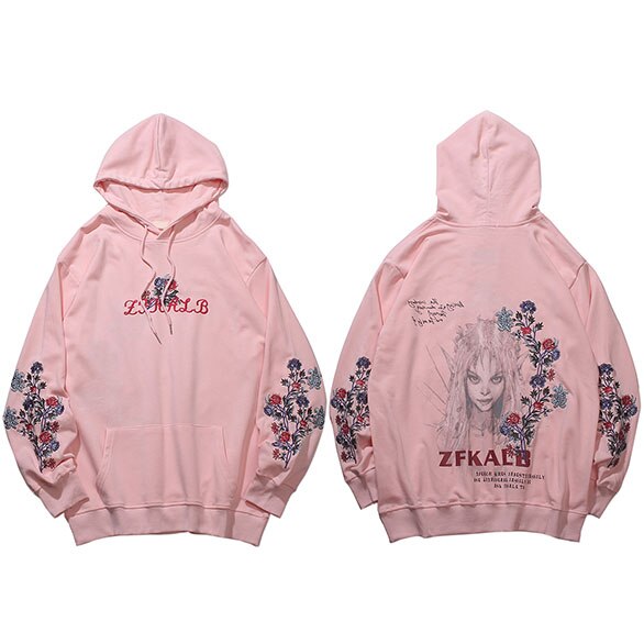 Mens Hip Hop Streetwear Hoodie Embroidery Flower Freaky Printed Sweatshirt Cotton Loose Floral Tops Fashion Hooded Pullover | Vimost Shop.