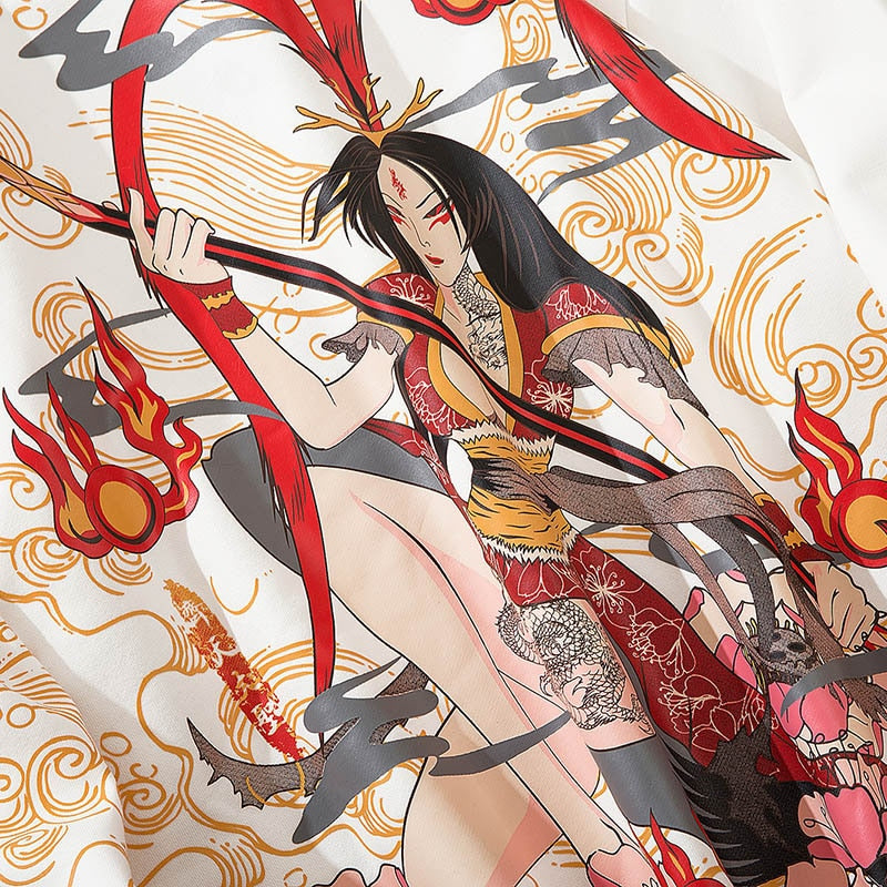 Mens Hip Hop Streetwear Hoodie Sweatshirt Chinese Kanji Girl Warrior Autumn Winter Cotton Fleece Pullover Harajuku Black | Vimost Shop.