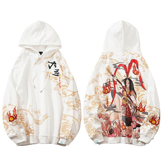 Mens Hip Hop Streetwear Hoodie Sweatshirt Chinese Kanji Girl Warrior Autumn Winter Cotton Fleece Pullover Harajuku Black | Vimost Shop.