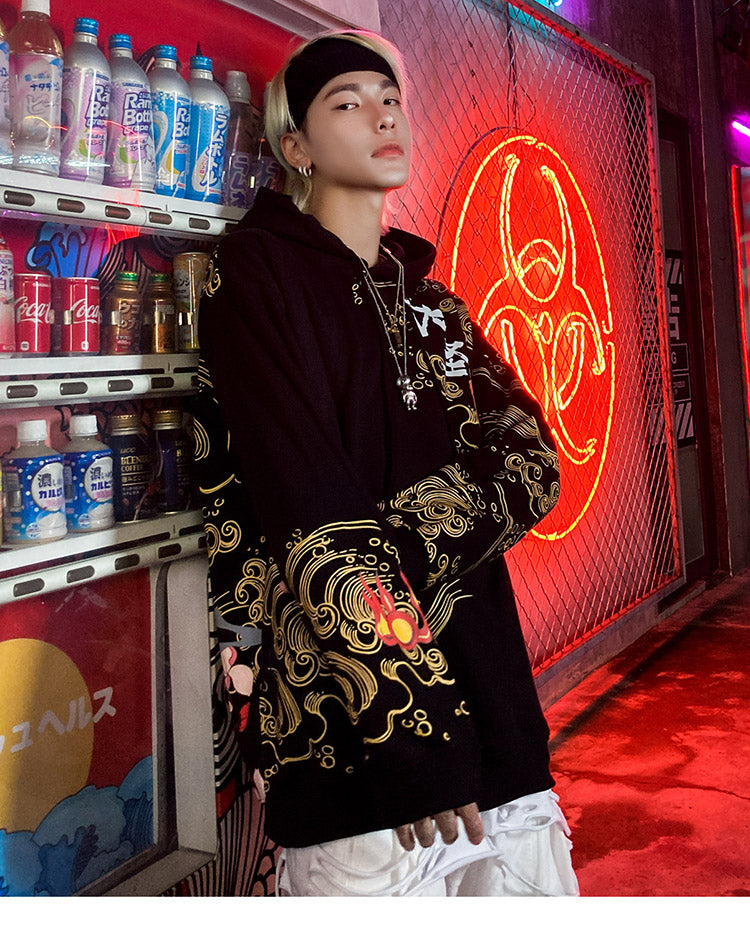 Mens Hip Hop Streetwear Hoodie Sweatshirt Chinese Kanji Girl Warrior Autumn Winter Cotton Fleece Pullover Harajuku Black | Vimost Shop.