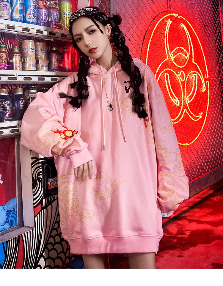 Mens Hip Hop Streetwear Hoodie Sweatshirt Chinese Kanji Girl Warrior Autumn Winter Cotton Fleece Pullover Harajuku Black | Vimost Shop.