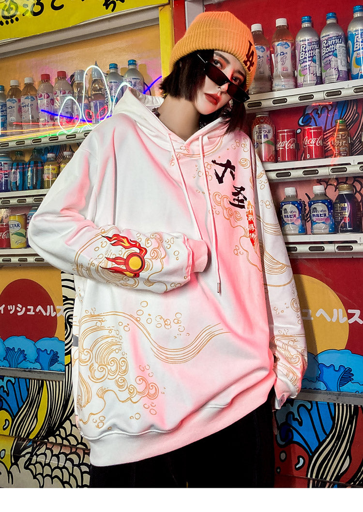 Mens Hip Hop Streetwear Hoodie Sweatshirt Chinese Kanji Girl Warrior Autumn Winter Cotton Fleece Pullover Harajuku Black | Vimost Shop.