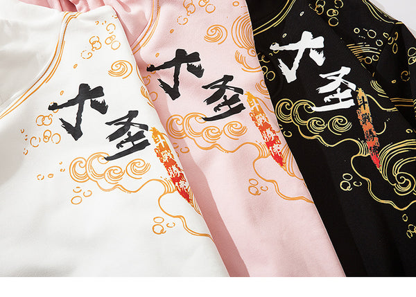 Mens Hip Hop Streetwear Hoodie Sweatshirt Chinese Kanji Girl Warrior Autumn Winter Cotton Fleece Pullover Harajuku Black | Vimost Shop.