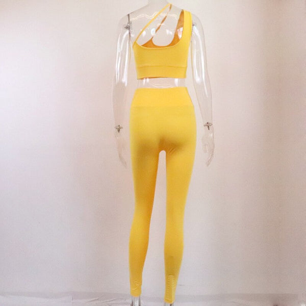 Seamless Sports Yoga Set Fitness Tracksuit Shoulder Crop Top And Leggings Pants Gym Running Dance Training Workout Suit | Vimost Shop.