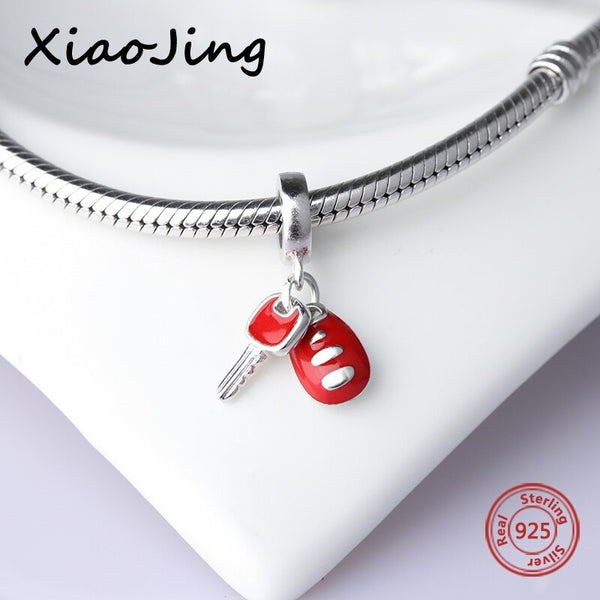 New diy design car keys with color enamel charms 925 Silver beads Fit Authentic Pandora Charm bracelet fashion jewelry making | Vimost Shop.