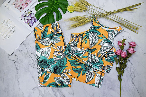 Seamless Leaf Print Sports Yoga Set Gym Fitness Tracksuit Fashion Top Leggings Suit Jogging Workout Training Dance Clothing Suit | Vimost Shop.